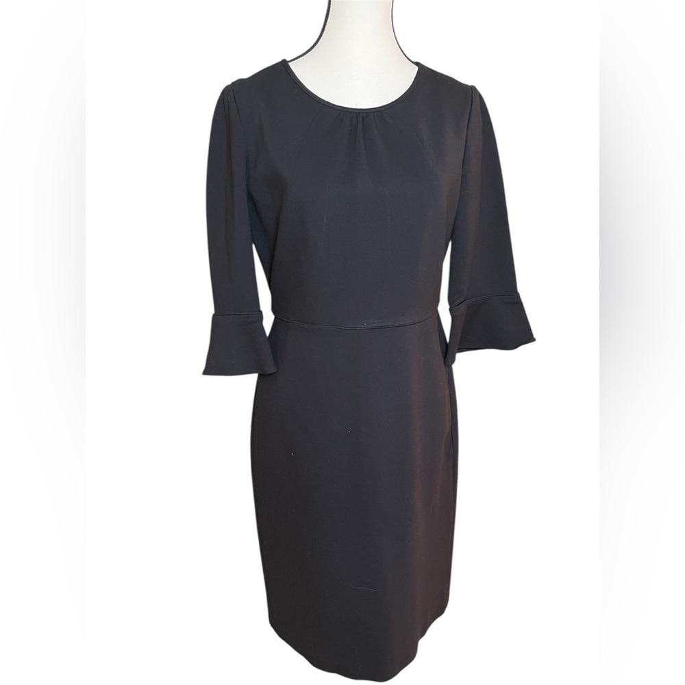 J CREW Bell Sleeve Sheath Stretch Ponte Dress Women’s Size 6 Black Career Office